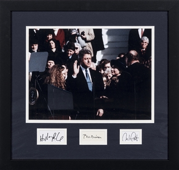 The Clinton Family Multi-Signed Cuts With First Inauguration Photograph In 20 x 19 Framed Display - Bill, Hillary and Chelsea Clinton (PSA/DNA) 